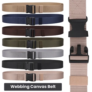 Fashion Canvas Webbing Belt Regular Size Black Quick Release Buckle Army Belts - Picture 1 of 88
