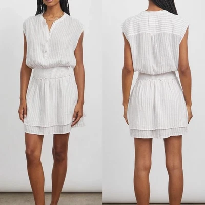 RAILS Sz M Angelina Mini Dress White Striped Sleeveless Smocked 100% Cotton - Image 1 of 4
