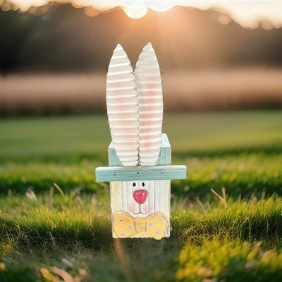 Easter Bunny Decoration Rustic Primitive Wooden & Metal Home Decor Spring Vtg - Image 1 of 4