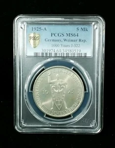 1925-A 5 MK GERMANY, Weimar Republic 1000 Years J-322 PCGS MS64 #3824 - Picture 1 of 3