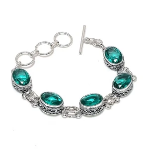 Bracciale Gioielli Argento Sterling 925 Fatto a Mano Gemma Tormalina Misura 7-8" - Foto 1 di 1
