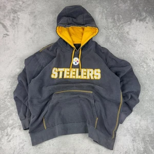 Pittsburgh Steelers Majestic Fleece Hoodie Pullover Gray Embroidered Y2K Faded L - Picture 1 of 10