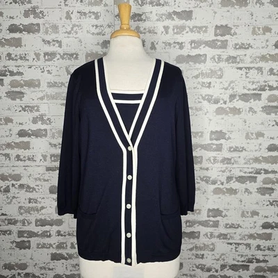 Lauren Ralph Lauren 2 Piece Suit Womens XL Navy Blue Silk Stretch Classic Sailor - Image 1 of 4