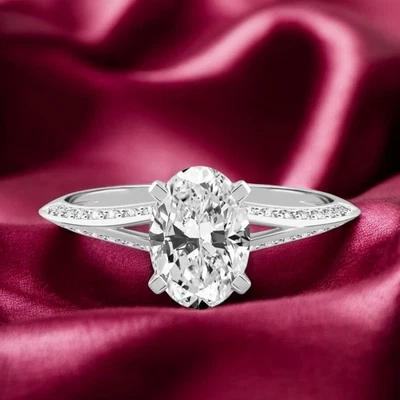 Platinum Engagement Ring Diamond Lab Grown Oval 1.6 Carat IGI Certified PT950 - Image 1 of 4