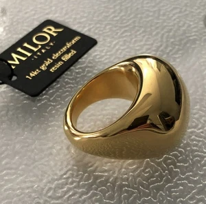 14K GOLD MILOR ITALY Resin Core Soave Oro Designer Massive Cigar Band Dome Ring - Picture 1 of 17