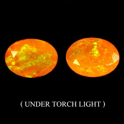 Pair 2pcs Oval Natural Hot Rainbow Orange Opal Ethiopia 1.50ct 8x6mm Gemstone - Image 1 of 4