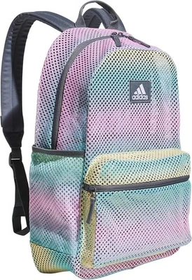 ADIDAS HERMOSA 2 MESH Aqua Pink Grey Volt 20" LIGHT Backpack LIFETIME NEW $55 - Image 1 of 4