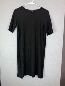 Eileen Fisher Dress Womens XXS Black Short Sleeve Side Zip Midi Minimalist USA - Picture 1 of 13
