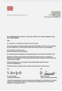 DB Bahn Freifahrt Flex Hin- und Rückfahrt 2. Klasse gültig bis November 2026 - Bild 1 von 1