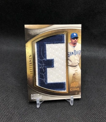 2009 UD ICONS Adrian Gonzalez LETTERMEN /5 ON PATCH AUTO E GOLD SSP #IL-AG (1/5) - Image 1 of 4