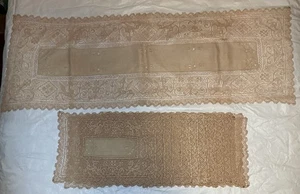Vintage 30er Jahre Leinen Filet Spitze Ecru bestickt Handarbeit Tischsets Tischläufer - Bild 1 von 10