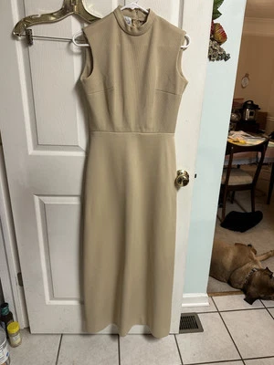 Vintage 1960s/50s Bleeker Street Ribbed/beige Maxi Sleeveless Dress Med Knit Mod - Image 1 of 4