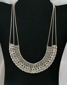 Lucky Brand Hammered Silver Tone Statement Necklace 18” Adjustable Collar Chain - Picture 1 of 10