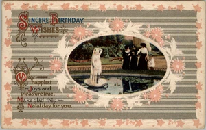 Aufrichtige Geburtstagswünsche Postkarte Geburtstag Serie 694 F Brunnen Vintage - Bild 1 von 2