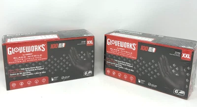 AMMEX (2 PACK) GLOVEWORKS 6mil Black Nitrile Gloves, (Size: XXL), (200 Gloves Total)