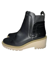 NICOLE MILLER Pocas Black Chunky Leather Booties Size 9 - Picture 1 of 10