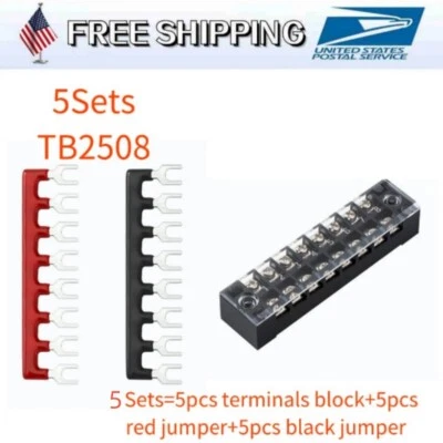 8P Dual Row Screw Terminal Electric Barrier Strip Block 600V 25A TB-2508 5Sets - Image 1 of 3