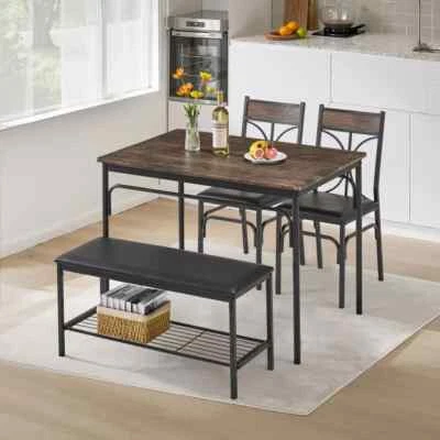 Set of 4 Kitchen Dining Table Set with Bench And 2 Chairs for Small Spaces - Image 1 of 4