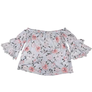 Blusa 3X Rayas Estampado Floral En Niveles Volantes Manga Campana Fuera del Hombro - Imagen 1 de 9