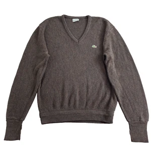VTG Izod Lacoste Sweater Mens Large Brown Wool Blend Pullover V Neck USA Made - Picture 1 of 8