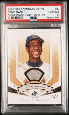2004 SP Legendary Cuts ERNIE BANKS Significant Fact Game Worn Mem  1/1 PSA 10 - Image 1 of 2