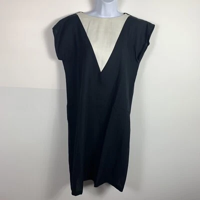 复古女式连衣裙 10 码黑色奶油色短袖及膝鞘 80 年代 90 年代 — 第 1/4 张图片