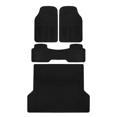 4PC All Weather Heavy Duty Rubber SUV Floor Mats Black 2 Row Trunk Liner - Image 1 of 4