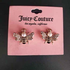 Juicy Couture Abejorro Aretes Cristal Estrás Perla Tono Dorado - Imagen 1 de 8