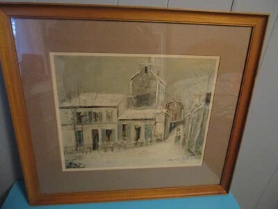 Maurice Utrillo Signed ~Le Lapin Agile in Winter Paris Cityscape Matted & Framed - Image 1 of 4