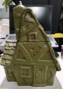 MCM Twin Winton Cali pottery crooked cottage Cookie Jar Green 1960s 12" B Shelf - Picture 1 of 6