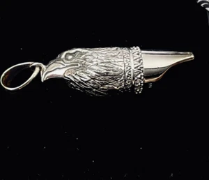 Sterling Silver Eagle Bird of Prey Working Whistle Charm Pendant Biker Safety - Foto 1 di 7