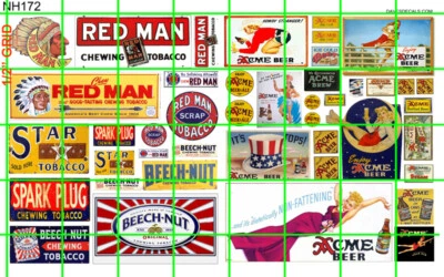 NH172 1/2 Set N SCALE RED MAN ACME BEER GIRLS BEECH NUT SPARK PLUG TOBACCO SIGNS - Image 1 of 4