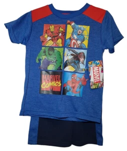 Marvel Comics Super Heroes Graphic Blue T-Shirt & Shorts Set Boys Size 5 New - Picture 1 of 13