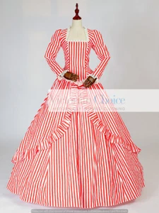 Victorian Christmas Red and White Holiday Dress Mrs. Claus Halloween Costume 321 - Picture 1 of 6