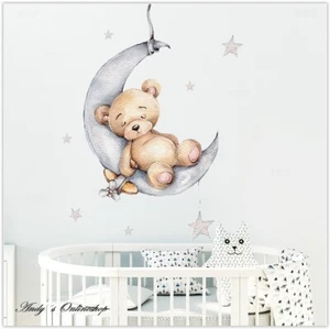 Wandtattoo Kinderzimmer Cartoon Teddy Mond Stern Tiere Wandaufkleber Wandsticker - Bild 1 von 4