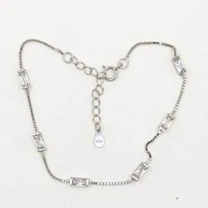 925 Sterling Silver 2.5x5mm White Sapphire Bracelet Secure Clasp 6.5-7.5" - Picture 1 of 3