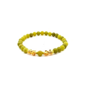 18K Gold Pixiu Piyao Bracelet Gemstones August Birthstones Peridot 6mm S7.25" - Picture 1 of 5