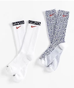 2 Pair Nike Olympics Dri-FIT Everyday Plus Blue White Socks Men’s Size LARGE - Picture 1 of 6