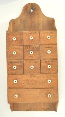 Antique Pine Primative  11 Drawer Spice Cabinet Well Loved 25"H by 10"W by 4 1/4 - Image 1 of 4