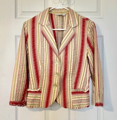 CABI 粉色和奶油色条纹西装外套 8 码 — 第 1/4 张图片