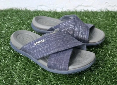 Sandalias Crocs Capri Shimmer X Band para mujer talla 5 azul metálico deslizable entrecruzado Foto 1 de 4