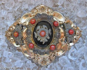 Antike Ansteck Nadel Brosche mit Korallen aus Silber Biedermeier antik - Bild 1 von 7