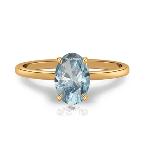 Oval Cut Diamond Ring Fancy Intense Blue IGI 1.2 Carat Lab Grown 14K Yellow Gold - Picture 1 of 9