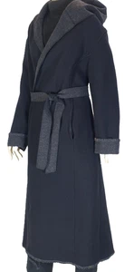 JEANS VENEZIA VINTAGE~EC!!~ABRIGO ENVOLVENTE CINTURÓN CON CAPUCHA RIBETE LANA GRIS NEGRO 18/20 - Imagen 1 de 14