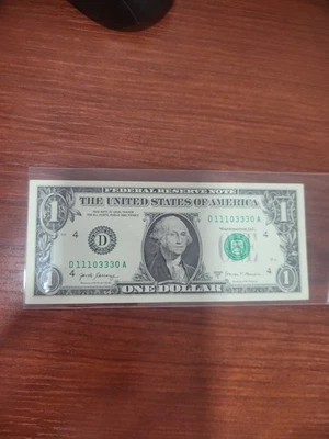 2017A $1 One Dollar Bill Note Fancy Serial Number D1110333A - Image 1 of 4