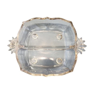 Clear Glass Divided Serving Dish with Handles Crystal Candy Relish Tray - Image 1 of 4