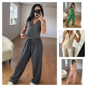 Chaleco de mujer Ropa de salón Damas Chaleco Palazzo Pantalón Chándal Conjunto coordinado - Imagen 1 de 22
