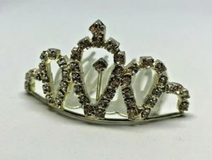 Vintage Small Silver Bridal Diamante Rhinestones Hair Tiara Comb Slides 1980' - Picture 1 of 5