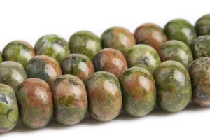 Cuentas sueltas de piedras preciosas rondelle grado AAA natural de unakita de 6x4 mm hilo completo - Imagen 1 de 5