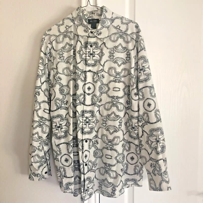 Axcess Mens L Button Up Shirt Retro Modern Paisley Western Cotton Linen Look - Image 1 of 4